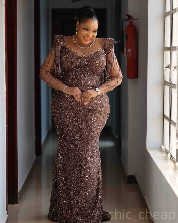 Chocolate Mermaid Prom Dresses 2025 Beaded Tassels Sequined Evening Formal Party Second Birthday Engagement Gowns Plus Size Dress For Special Occasion