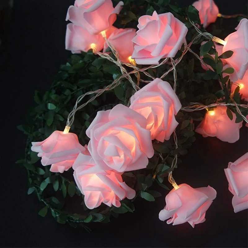 Pink Rose String Lights For Bedroom Battery Operated Flower LED Lights For Outside Romantic Home Dorm Room Festival Fairy Lights XJ250612