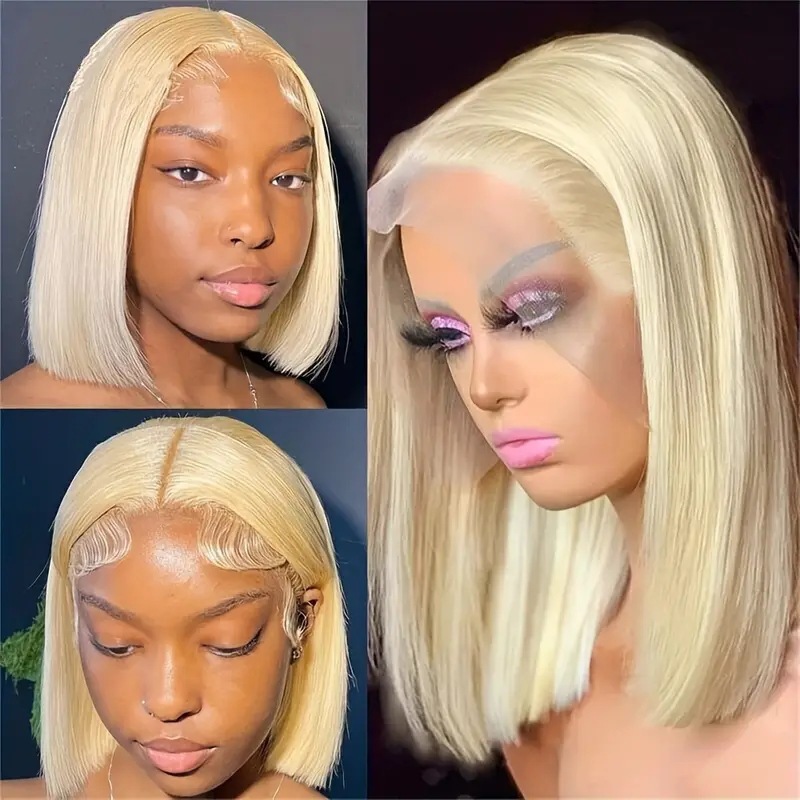ViBESHiFT 10-16 Inch 12A Human Hair Bob Wigs 13x4 frontal wigs human hair Pixie cut hair with Natural Look 613 color