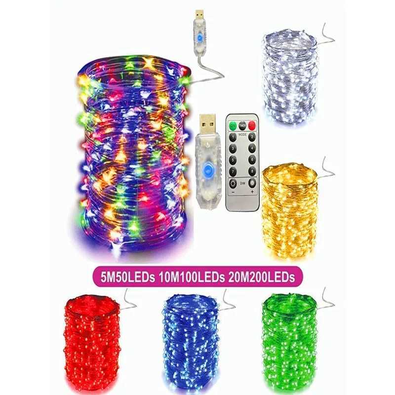 New Year Christmas Decoration Holiday Fairy Lamp Copper Wire USB LED Indoor Home Decor Warm White RGB String with Remote Control XJ250612