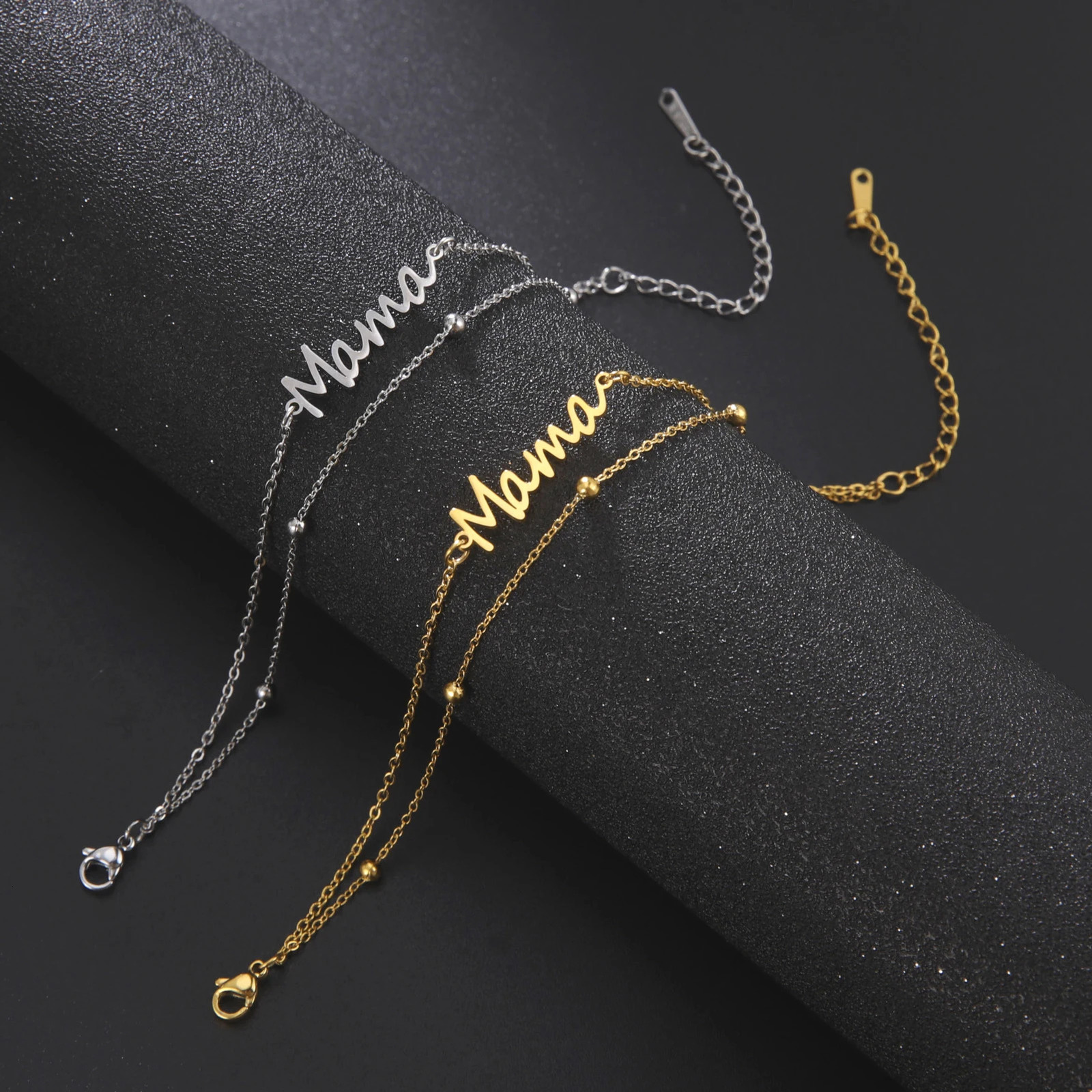 Letter Mama Charm Bracelet Men Women Stainless Steel Double Layer Beads Chain Bracelets Fashion Jewelry Mother Day Gift 250528