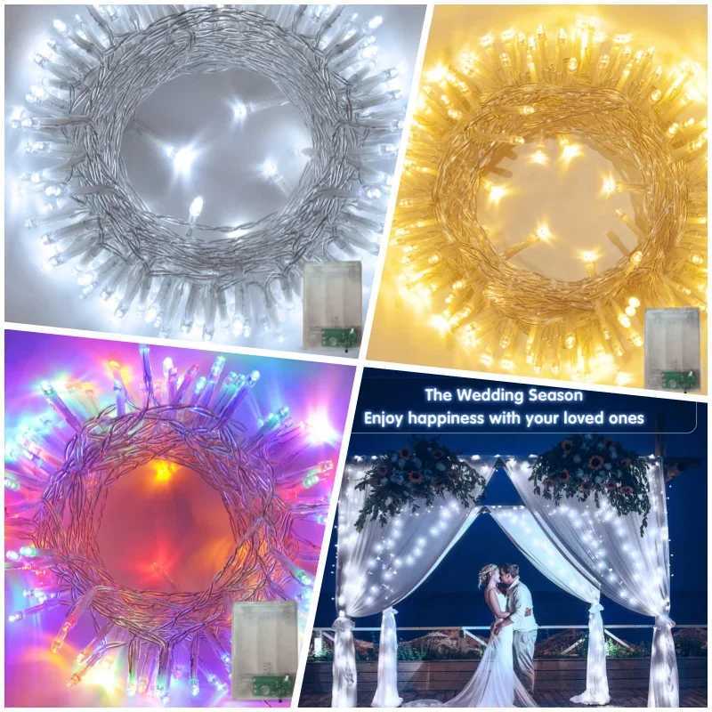 1/2/4/10M Outdoor Lights Garland LED Fairy Light Battery-operated Christmas Decorative Lights Party Wedding Garden Xmas Decor XJ250612