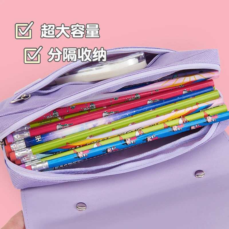 Labubu Large Capacity Flip Pen Case for Students Cartoon Letter A-Z Printed Pencil Bags Boys Girls Stationery Storage Pouch Gift W250613