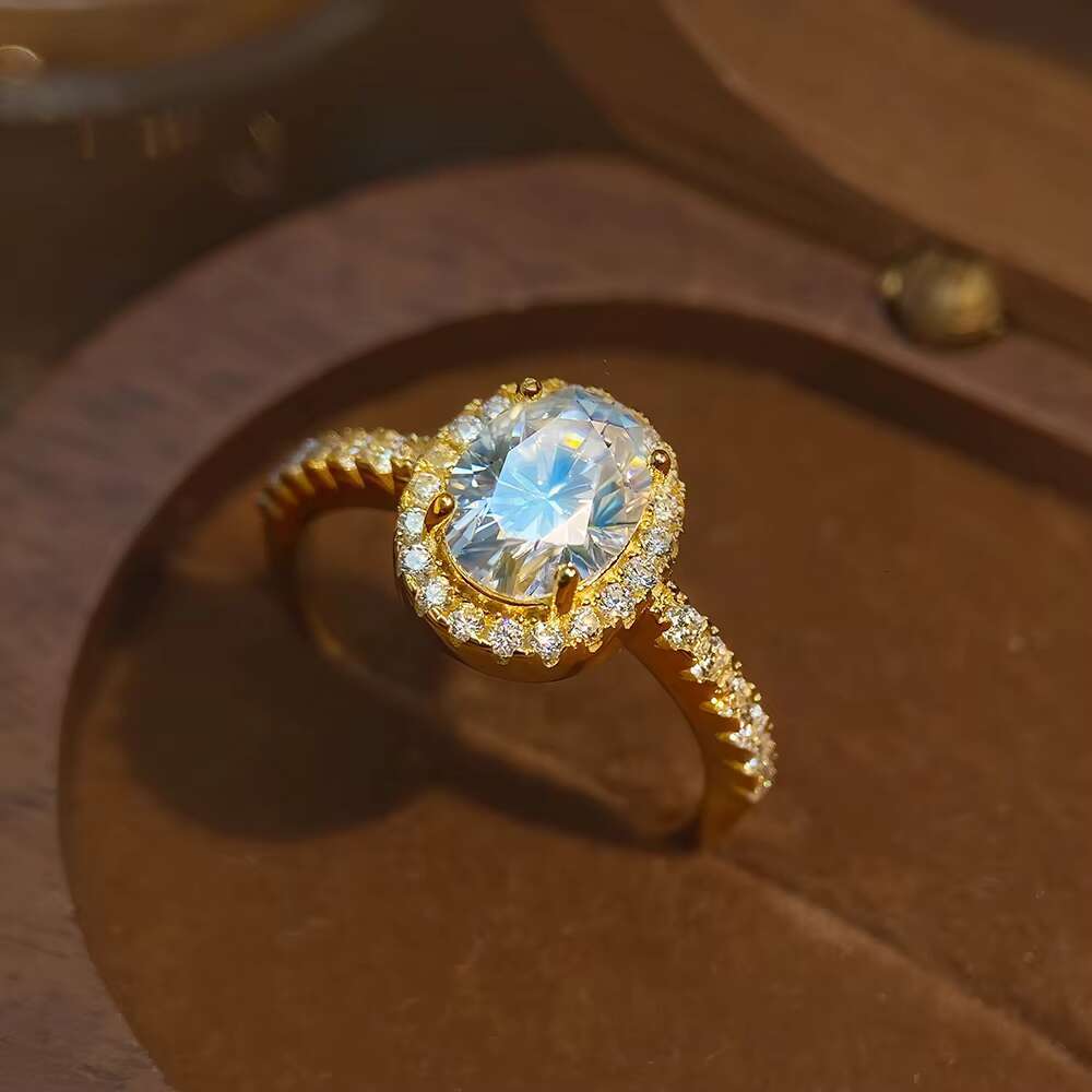 Classic VVS Moissanite 925 Sterling Silver Engagement Ring Womens Oval Cut Jewelry