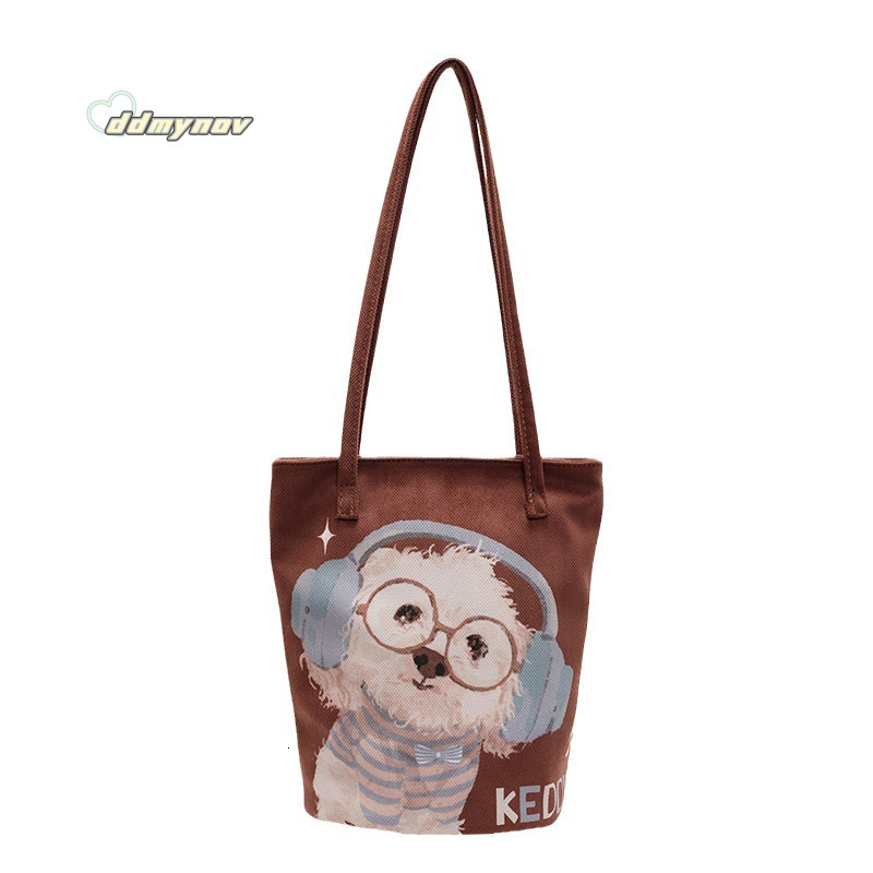 Canvas for Women New Korean Style Graffiti Illustration Shoulder Trendy Cute Lightweight Travel Versatile Fashion Women's Bag ddmynov