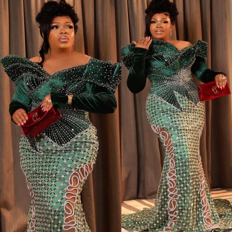 Dark Green Mermaid Prom Dresses 2025 Beaded Crystals Illusion Sparkly Evening Formal Party Second Birthday Engagement Gowns Plus Size Dress For Specia
