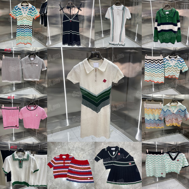 Luxury Women Knitted Dress Multicolored Cropped Knit Blouse Designer Y2k Style Short Sleeve Dresses Summer Beach Holidays Knitwear Skirts Set