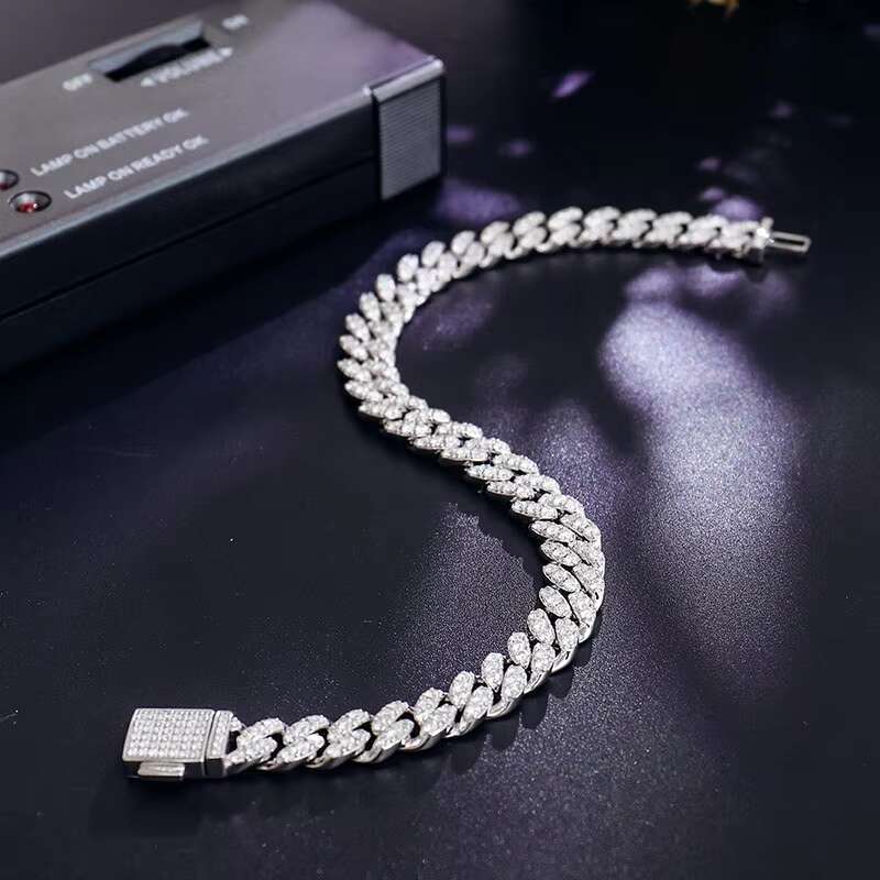 Wholesale Price Silver 925 VVS Moissanite Iced Out Hip Hop Jewelry Fashion Moissanite 6MM Miami Cuban Link Chain Bracelet