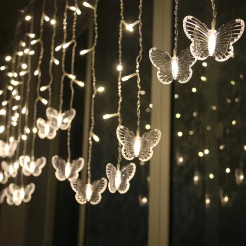 3.5M Pink Fairy Lights LED Butterfly Garland Curtain String Light For Living Room Christmas Room Home Bedroom Wedding DecorationXJ250612