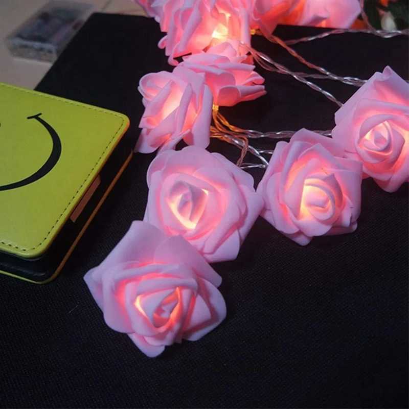 Pink Rose String Lights For Bedroom Battery Operated Flower LED Lights For Outside Romantic Home Dorm Room Festival Fairy Lights XJ250612