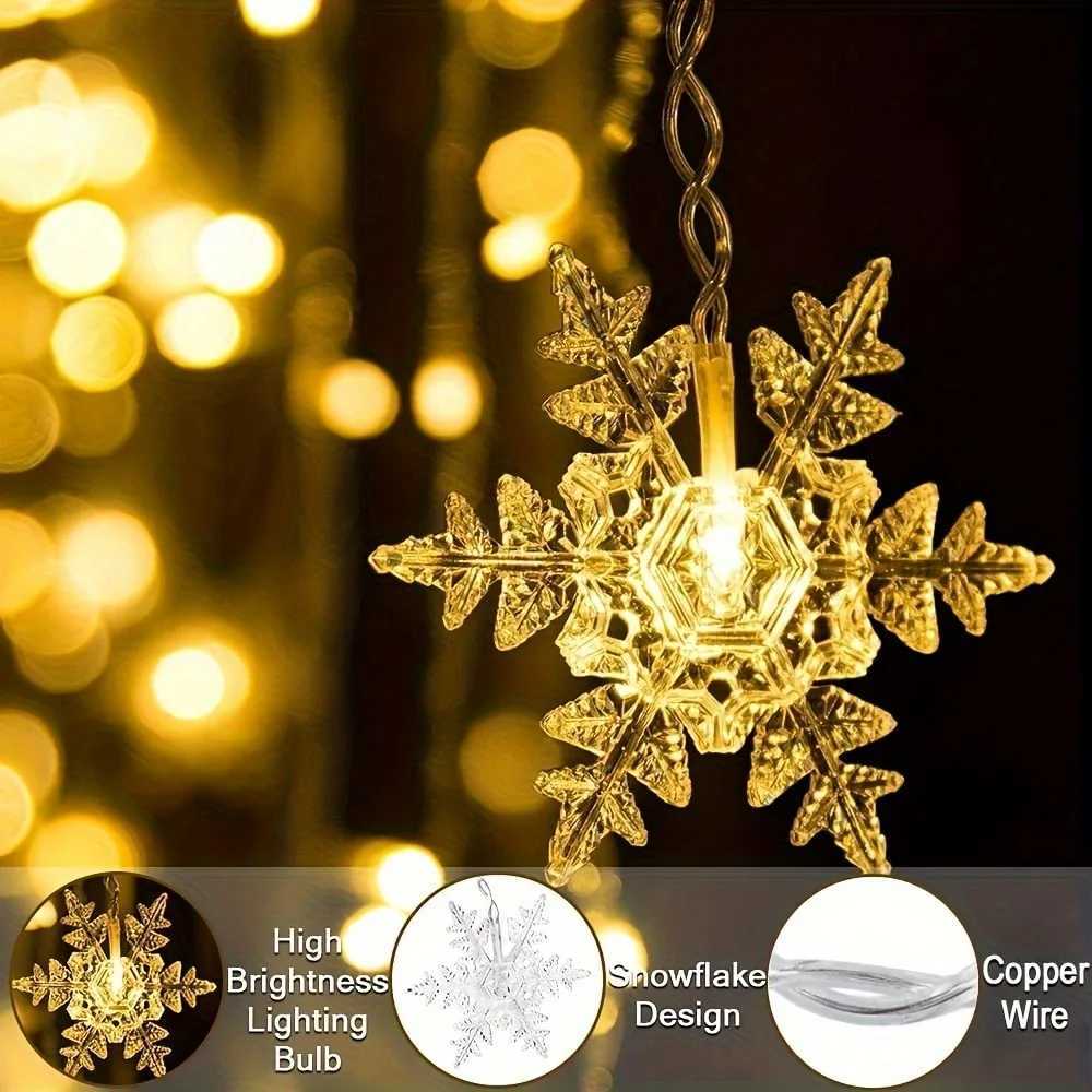 1pc 13.1ft USB-Powered LED Snowflake Curtain Lamp 8 Modes Fairy Light Party Decoration Holiday Wedding Christmas Strip Light XJ250612