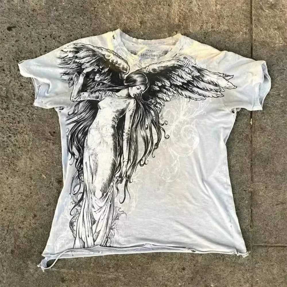 Men T-shirts Y2K Retro Women T-shirt Style Streetwear Tee Gothic Skull Cross Print Trendy Graphic Kid T-shirts X250613