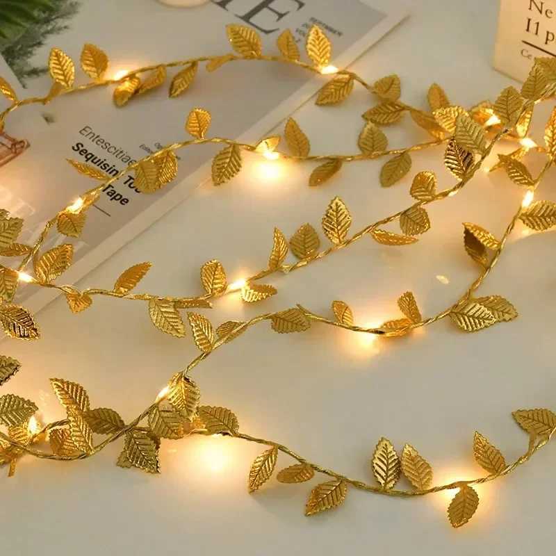 Golden Silver Tiny Leaves Fairy Light 20/50/100 LEDs Battery Powered Artificial Plant Garland Vine Lights For Wedding Home Party XJ250612