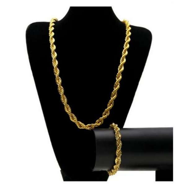 10MM Hip Hop Twisted Rope Chains Jewelry set Gold Silver plated Thick Heavy Long Necklace bracelet Bangle For Men s Rock Jewelry