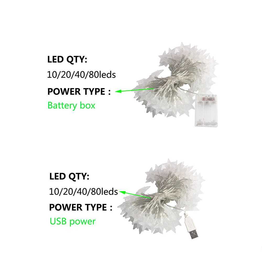 LED Star String Lights USB/Battery Operated Fairy Lights Christmas Garland For Party Wedding Home Outdoor Patio Decoration XJ250612