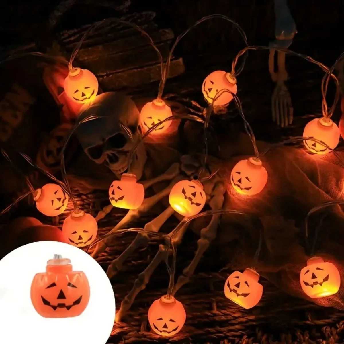 1PC LED Halloween Mini Pumpkin String Lights Battery Powered Indoor Decorative Lights Scary Atmosphere Lamp Suitable For Bar XJ250612