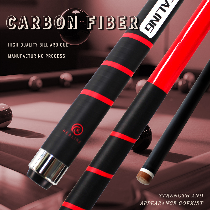 OKHEALING 1/2 Split Red Carbon Fiber Pool Cue Bakelite Tip 12.9mm Length 58in Weight Adjust 19~21oz Uni-loc or 3 Teeth Joint Billiard Cues Pool Game C