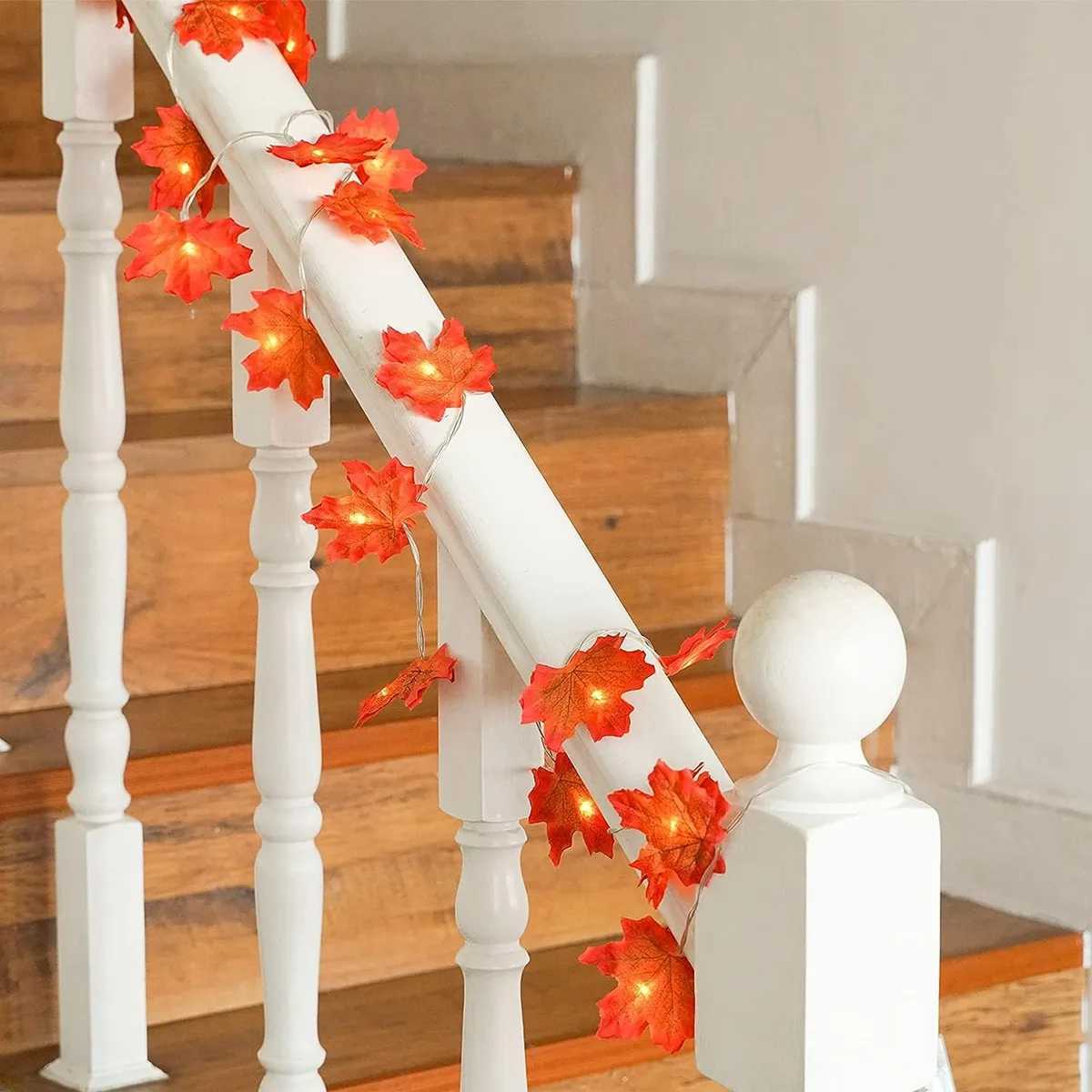 1PC Maple Leaf String Lights 10/20/30/40 LED Lights Battery Operated Waterproof For Halloween Outdoor Autumn Thanksgiving Decoration XJ250612