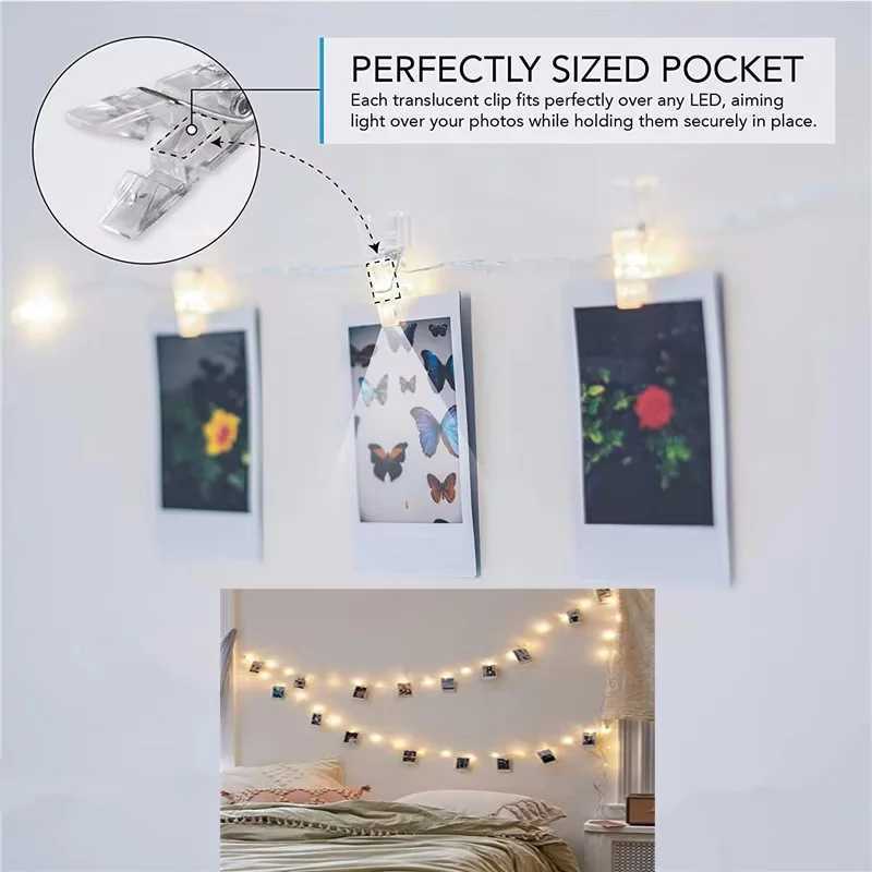 1pc Photo Clip Light String 2/5/10m 20/50/100led 10/30/50Clip Fairy Lights Fairy Lights Bedroom Wall Copper Wire Light StringXJ250612