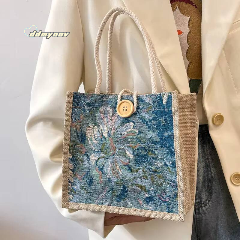 Portable Hand Linen Bag Women Ins Style Students Handbags Fashion Ladies Top-handle Bags Designer Luxury Bolsa ddmynov
