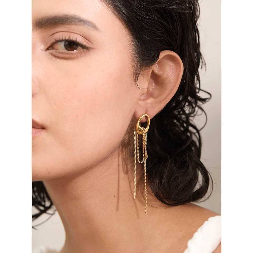 Yhpup 316L Stainless Steel Geometric Tassel Chain Drop Dangle Earrings for Women Temperament Popular Waterproof Jewelry Gift M250613