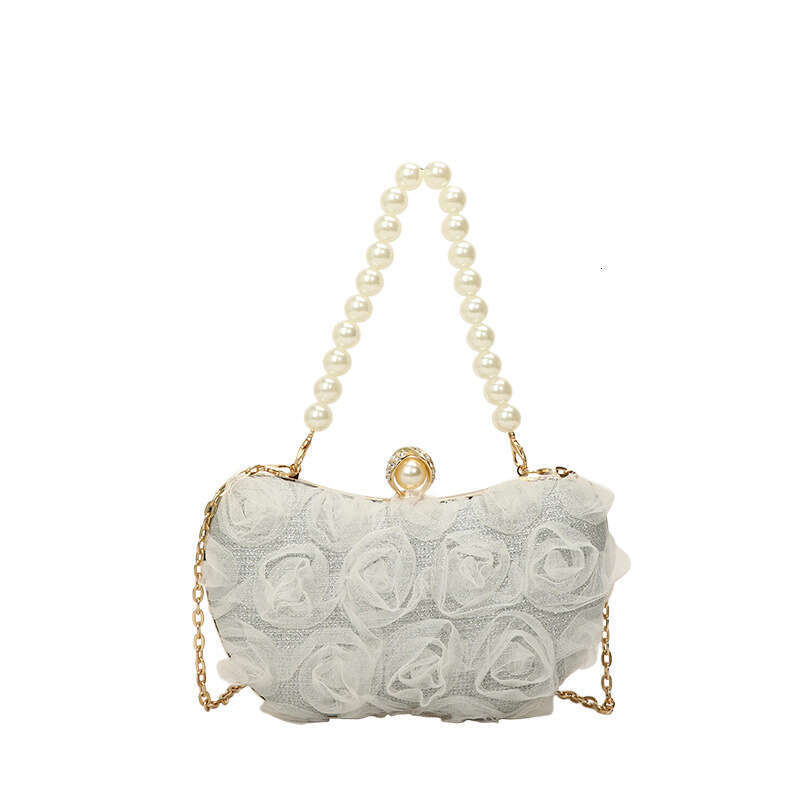 Sweet Chiffon Floral Evening Handbag Box for Women 2025 New Pearl New Chain Lock Single Shoulder Crossbody Bag