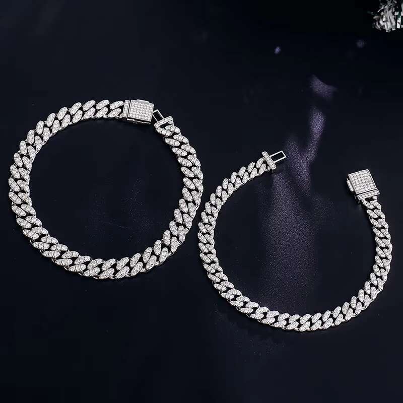 Wholesale Price Silver 925 VVS Moissanite Iced Out Hip Hop Jewelry Fashion Moissanite 6MM Miami Cuban Link Chain Bracelet