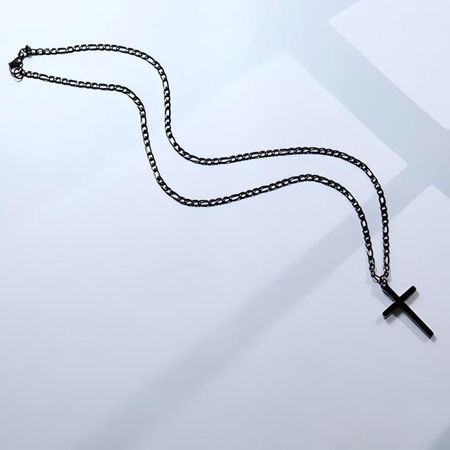 Men's Layered cross Necklace - 18K gold, silver, black stainless steel men's cross necklace, layered rope chain cross necklace