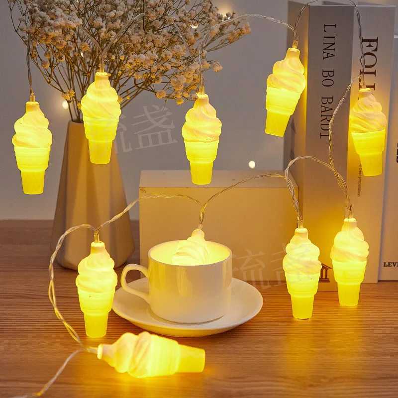 Christmas Ice Cream LED String Lights Indoor Atmosphere New Year Decoration Room Battery Lights Birthday Party Waterproof 095 XJ250612