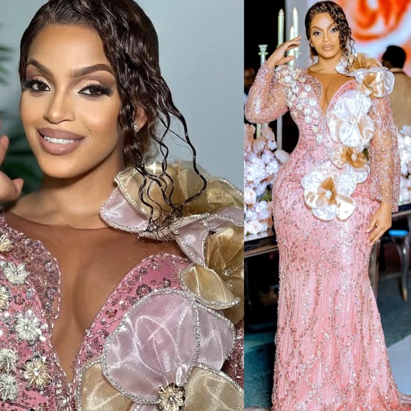 Pink Mermaid Prom Dresses 2025 Flowers Sequined Sparkly Vintage Evening Formal Party Second Birthday Engagement Gowns Plus Size Dress For Special Occa