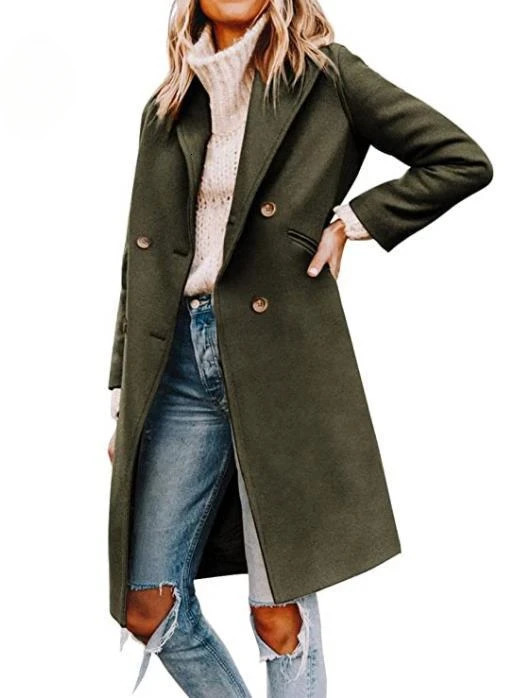 Womens Winter Wool Coat Casual Notch Lapel Single-Breasted Peacoat Fashion Office Lady Trench Peacoat Jackets 250606