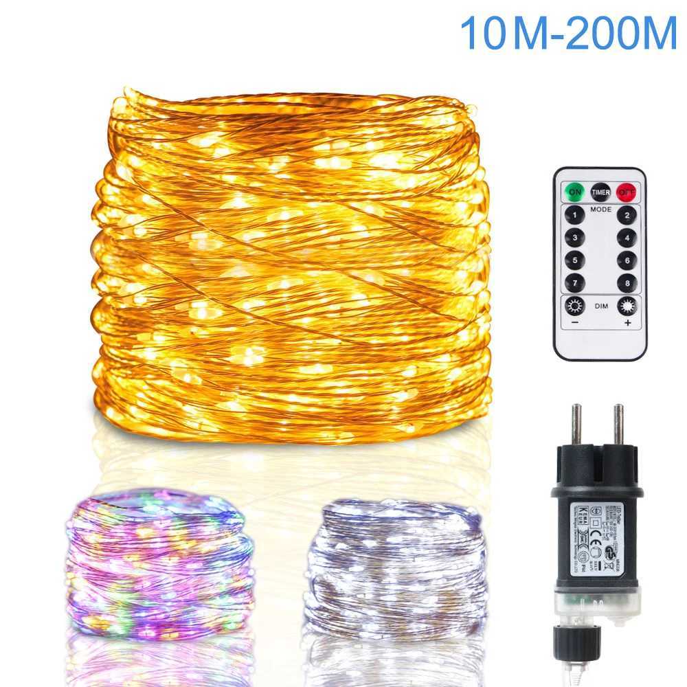 LED String Fairy Lights 100M/200M Silver Wire Birthday Christmas Tree Lights Garland Outdoor Home New Year Wedding Party Decor XJ250612