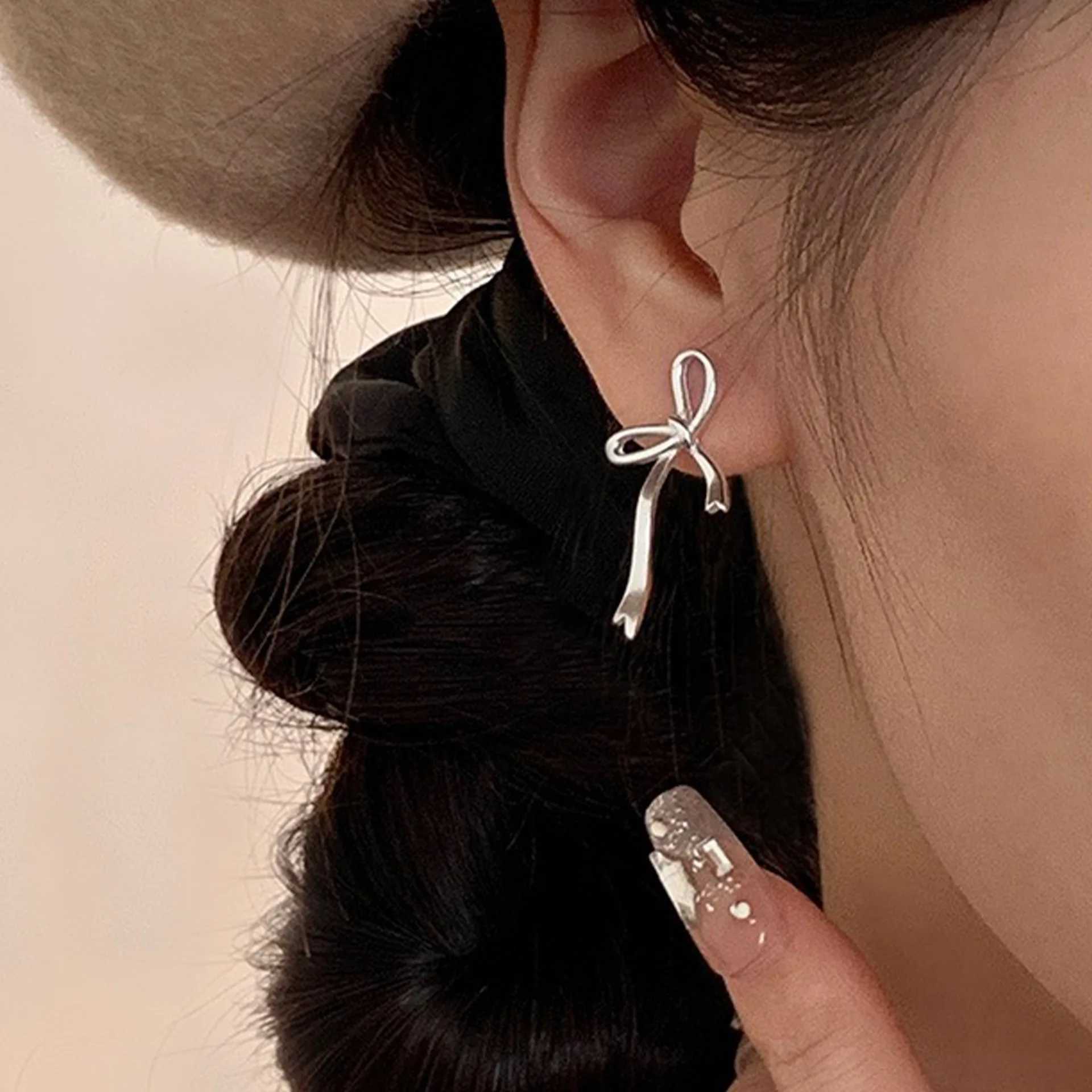 18K Gold Plated Y2K Bow Earrings For Women Stud Nail Fashion Cute Jewelry Piercing Ear Accessories Christmas Gift Aretes M250613