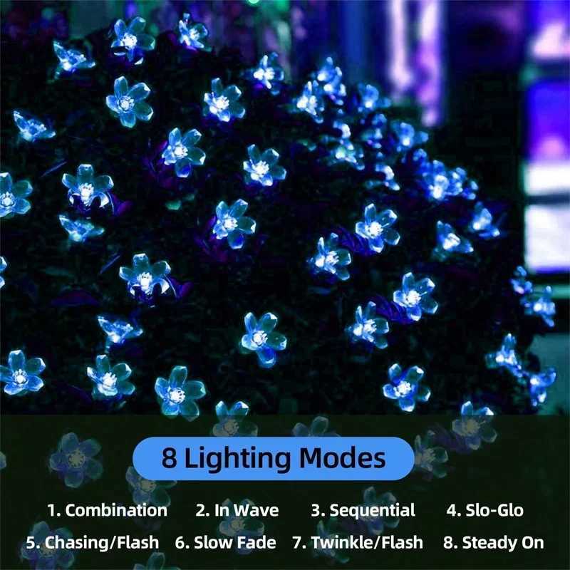Solar Garden Light Outdoor Solar String Lights Waterproof Fairy Simulation Floral Garlands Lamp Christmas Decoration XJ250612