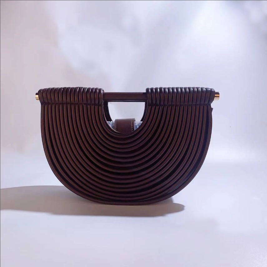 Free Shipping 2025 Summer New Designer Bag Bamboo Handmade Beach Bag Fashionable And High-quality Shopping Bag Semi-circular Handbag