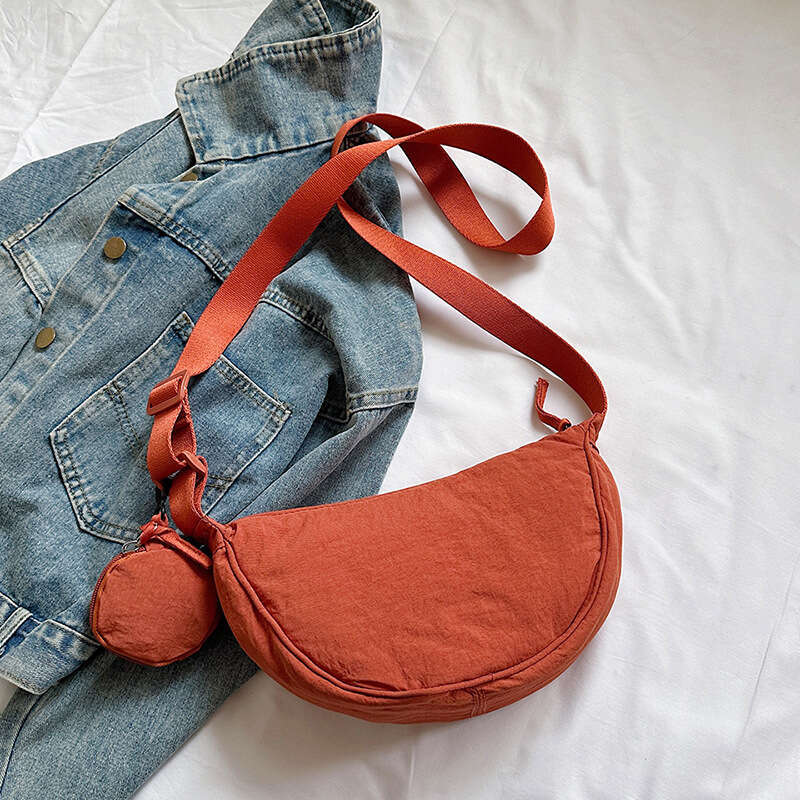 Simple and Elegant Solid Color Small Cloth Fashion Mori Style College Student Shoulder Lightweight Large Capacity Crossbody Dumpling Bag