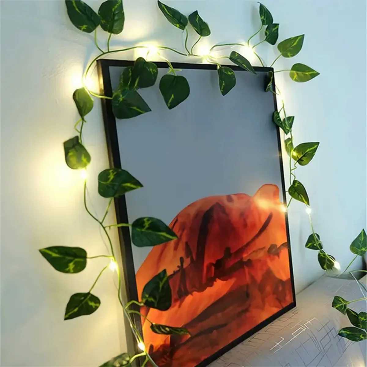 1pc Artificial Plants LED String Lights 6.56ft 20LED Scindapsus Leaves String Lights Battery Operated For Hanging Festival Decor XJ250612