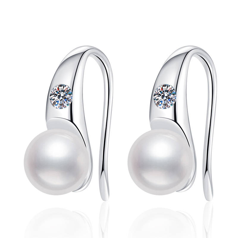 Best-Selling Cross-Border Moissanite Stud Earrings, S925 Sterling Silver Women's Elegant and Versatile Freshwater Pearl Earrings, High-End Fashio