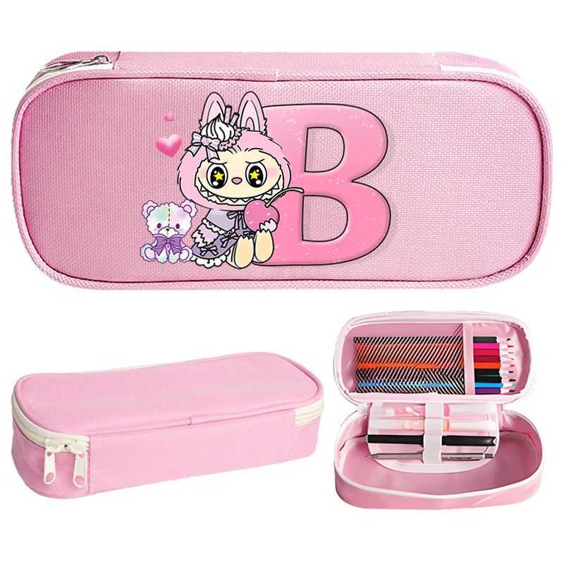 Labubu High-capacity Pencil Case for Students Cartoon Letter A-Z Printed Pen Bag Boys Girls Stationery Storage Fashion Box Gifts W250613