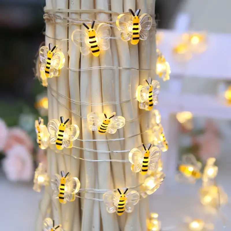 1pc 10/20/30 LED Cute Bee String Lights Garden Fairy Lights Battery Powered For Outdoor Indoor Home Party Holiday Gift Decor XJ250612