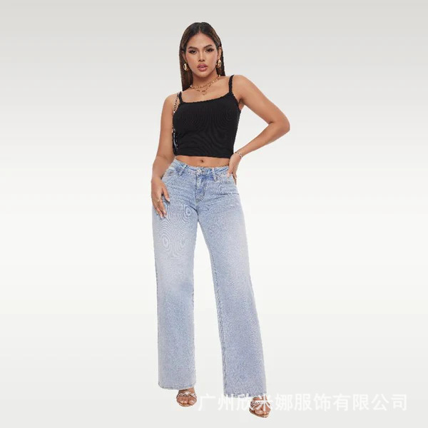 Women's Jeans 2025 Style Light Blue High-Waisted Straight-Leg Fashionable Micro-Stretch Denim Trousers Comfortable