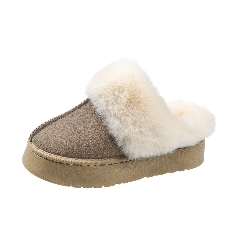 Free Shipping Winter New Design Thick Bottom Baotou Hairy Slippers for Women Wearing Snow Warm Cotton Dragging Size 36-41