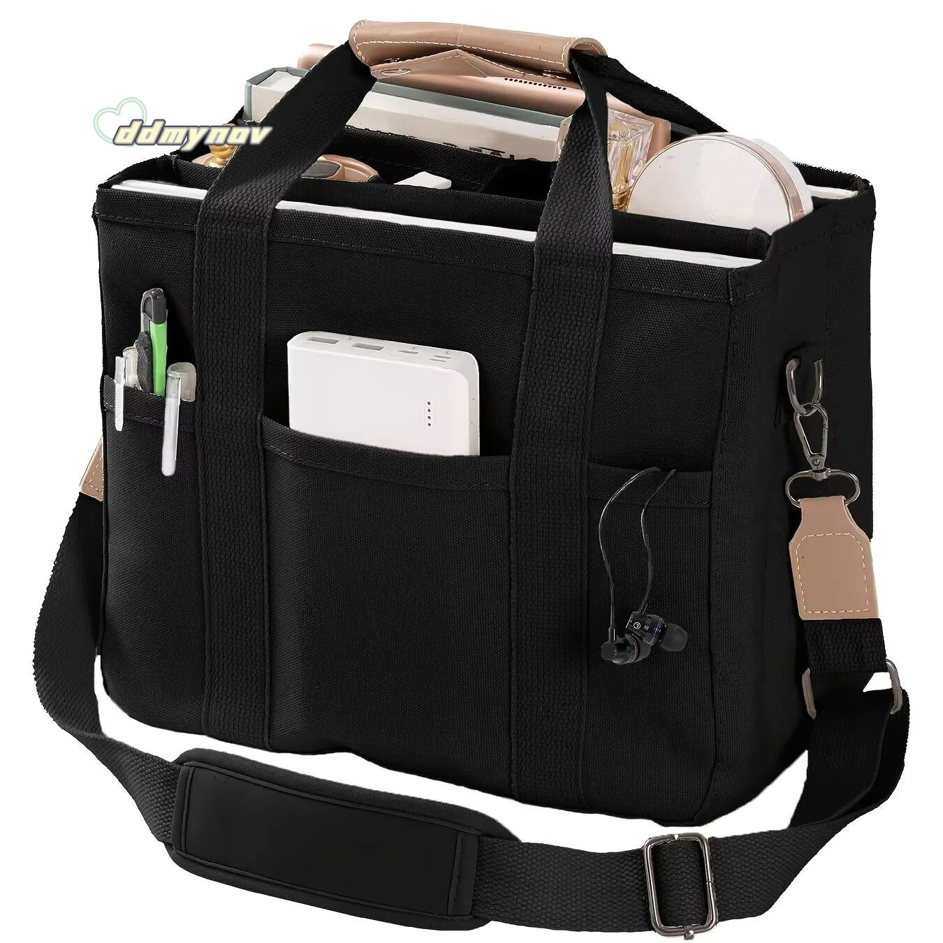 Ladies Canvas Handbag Multi Pocket Large Capacity Tote Adjustable Strap Casual Shoulder Shopping Bag ddmynov