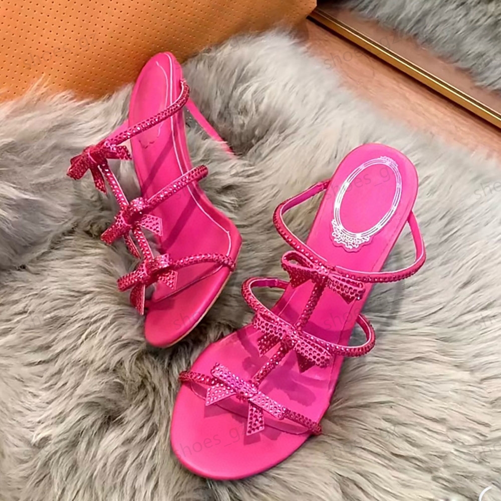 Designer Shoes crystal bow-detailing sandalss slippers 9.5cm pumps stiletto Heels women's high heeled Luxury Fashion Designers Evening Party shoes Bring a box