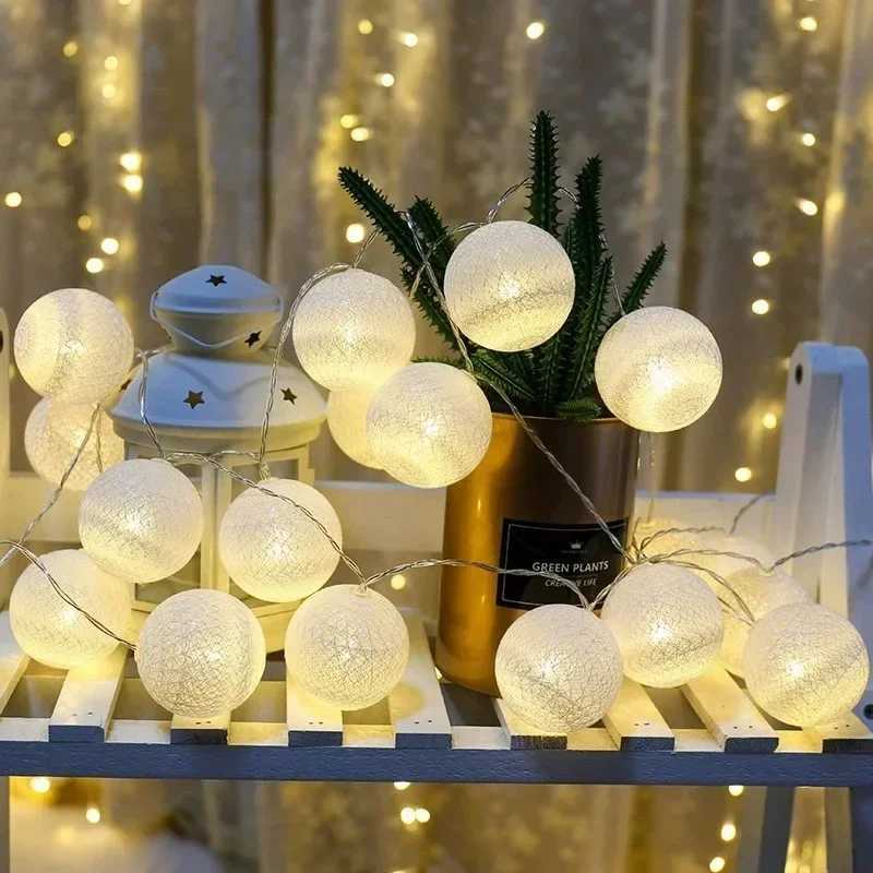 Festoon LED Cotton Thread Ball Fairy String Lights Wedding Holiday Garland Outdoor Garden Summer Camping Party Room DecorationXJ250612