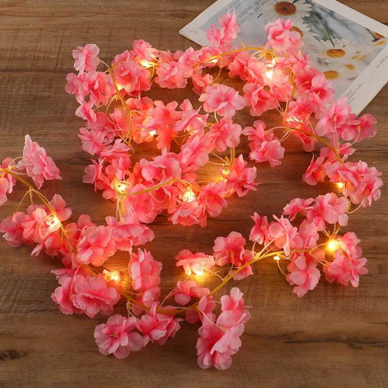 Fairy String Warm White 2/5m 20/50Leds Cherry Blossom Battery Powered Lights Artificial Flower for Wedding Party Bedroom Decor XJ250612