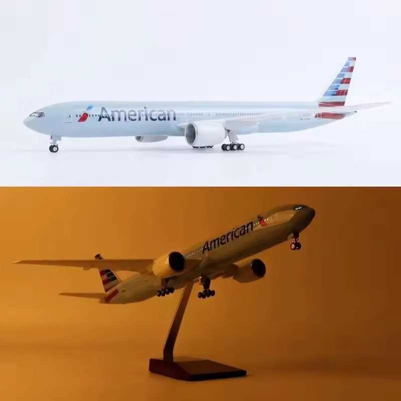 1 157 Scale 47cm Aircraft B777 American Air Airlines Model With Light and Wheel Diecast Resin Airplane Collection Display Gifts L250612