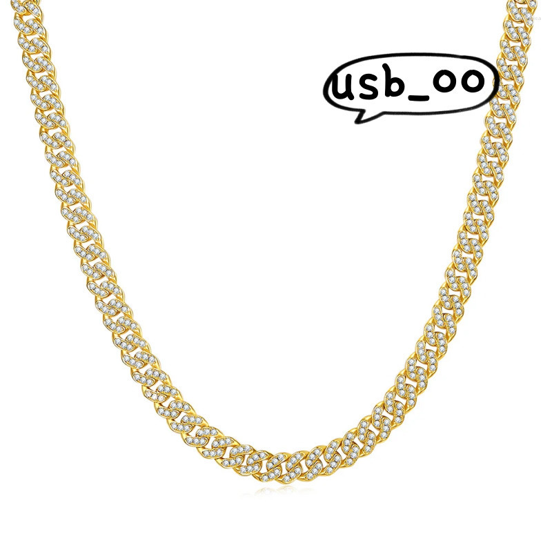 OACOCA Chains 8mm Moissanite Cuban Link Chain Necklace Sterling Silver 925 Goldplating Inlaid Gem For Men And Women Wedding Mossanite