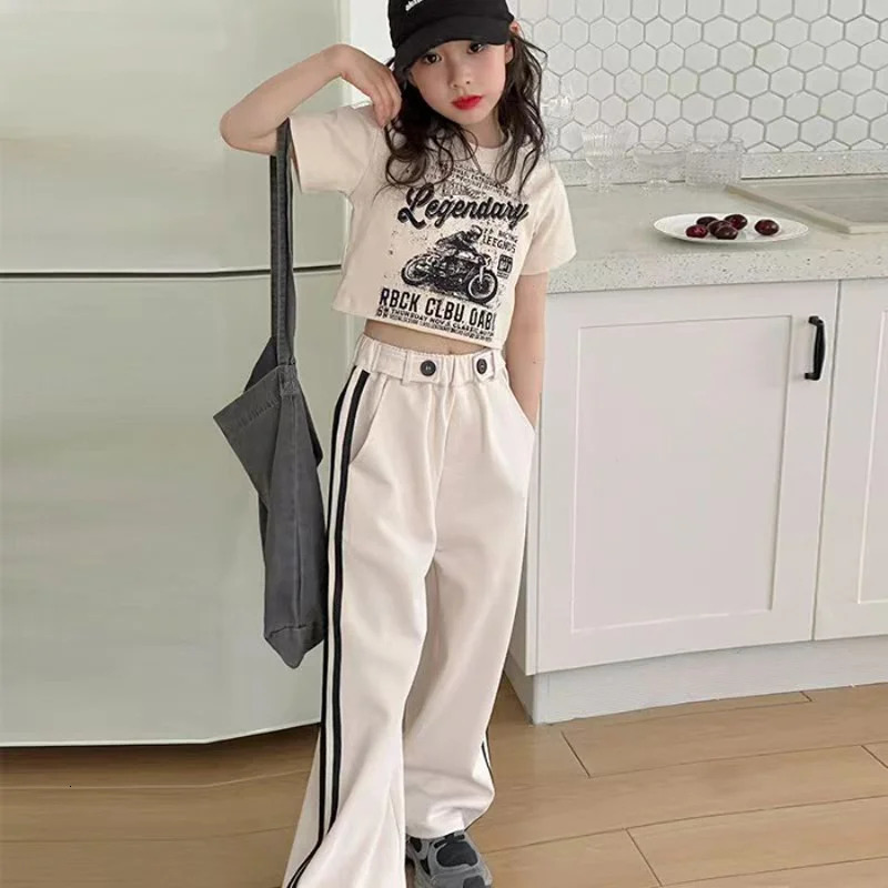 Girls summer casual suit childrens fashionable T-shirt casual pants summer dress foreign short-sleeved two-piece set 250613