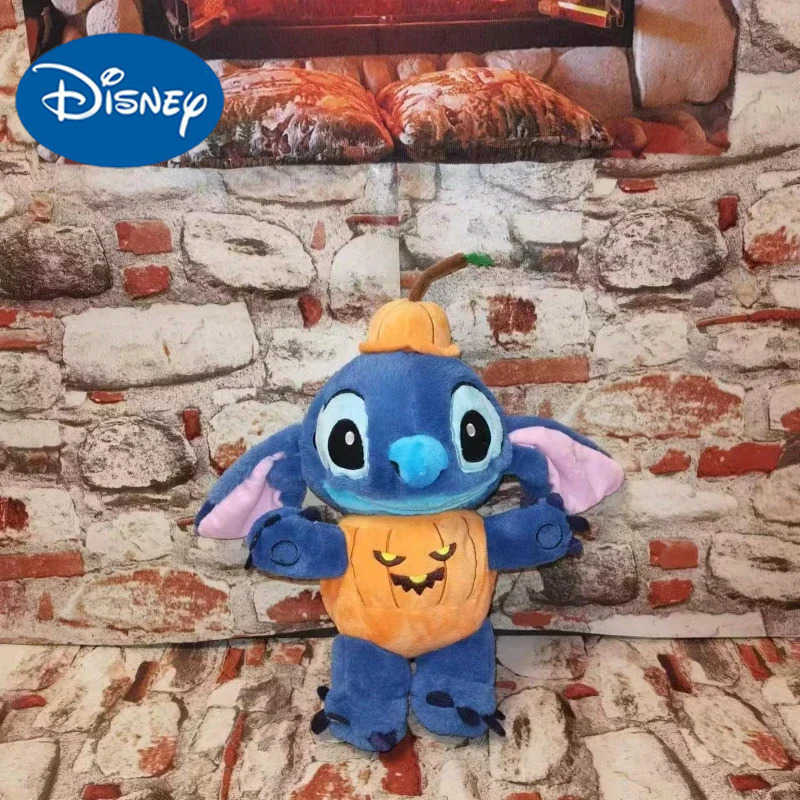 Disney 35CM Disney Lilo Stitch Doll Cartoon Angel Plush Toy Anime Halloween Pumpkin Cosplay Stuffed Kawaii Childrens Birthday Gift W250613